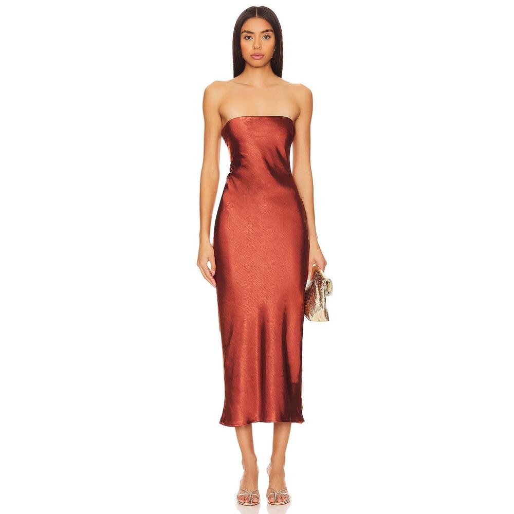 More To Come Emma Strapless Maxi Dress Satin Formal Party Cocktail Evening M - Picture 2 of 12
